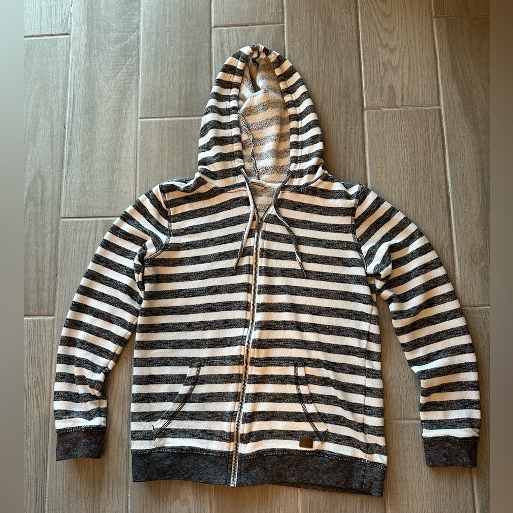 Roxy Black and White Striped Zip-Up Hoodie
